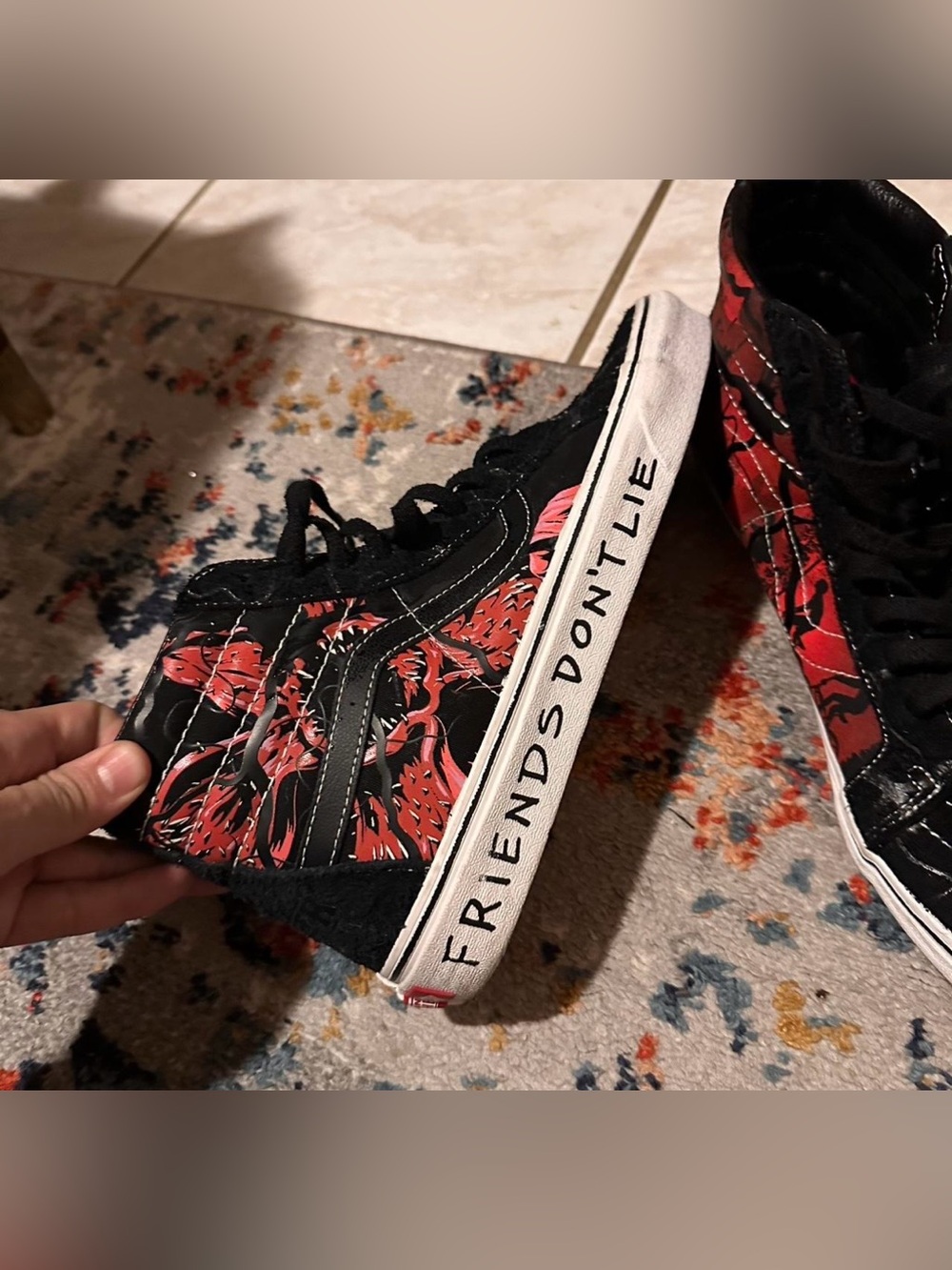 STRANGER THINGS: Vans Black & Red Sk8-Hi Sneakers with Side Stripe
